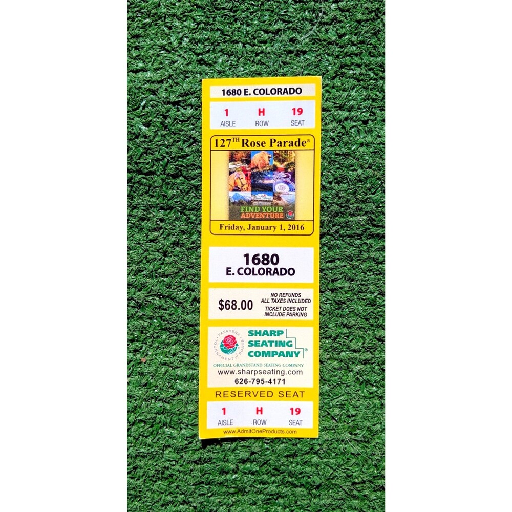 127th Rose Parade Friday, January 1, 2016 Single Ticket Stub 5.5" x 2" EUC